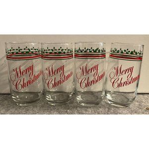 Set of 4 Vintage Anchor Hocking Merry Christmas 5 inch Tumblers   #1430